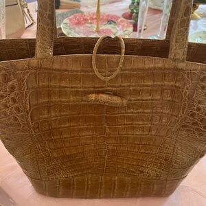 Nancy Gonzales Elegant Brown Crocodile-Embossed Tote Bag